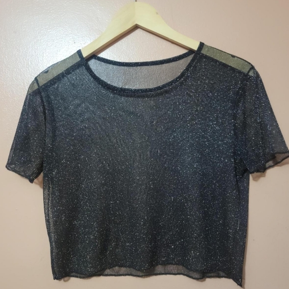 unbranded Tops - Glitter Mesh Crop Top size medium EUC